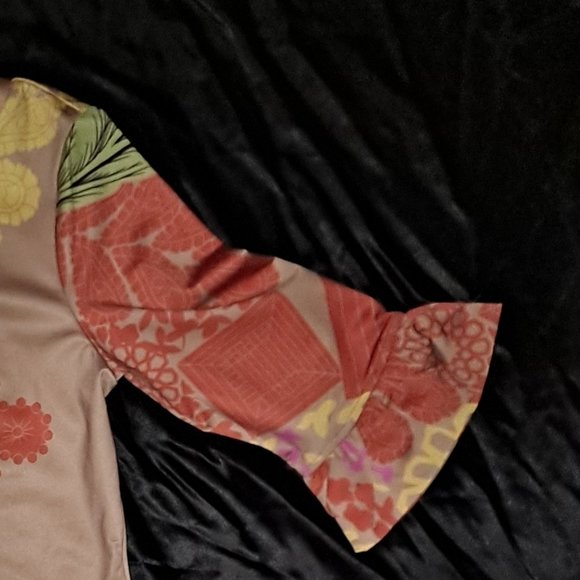 Retro-modern 60s 70s Multicolored Yellow Orange Tan Dress - Picture 2 of 4